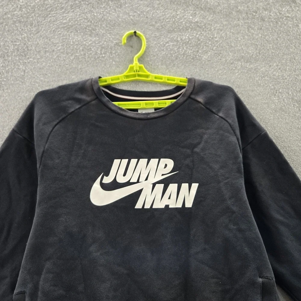 Jordan Men Sweatshirt L Black Y2K Jumpman Logo Graphic Print Long Sleeve READ
